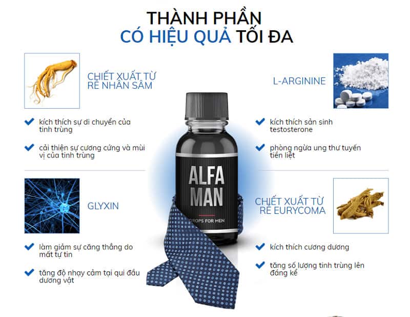 Thành phần trong dung dịch Alfa Man tăng cường sinh lý nam giới